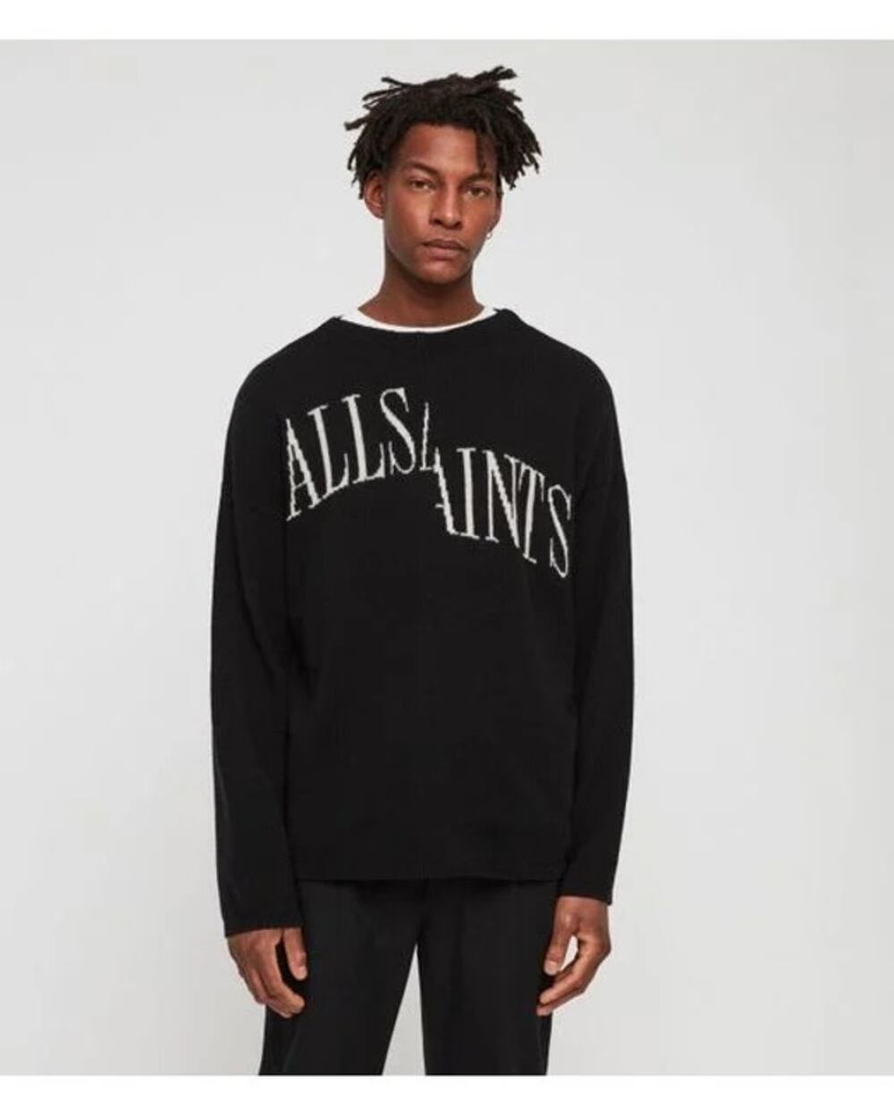 NWT ALLSAINTS Split Saints Crewneck Sweater Size M Lambswool Blend Logo Grunge